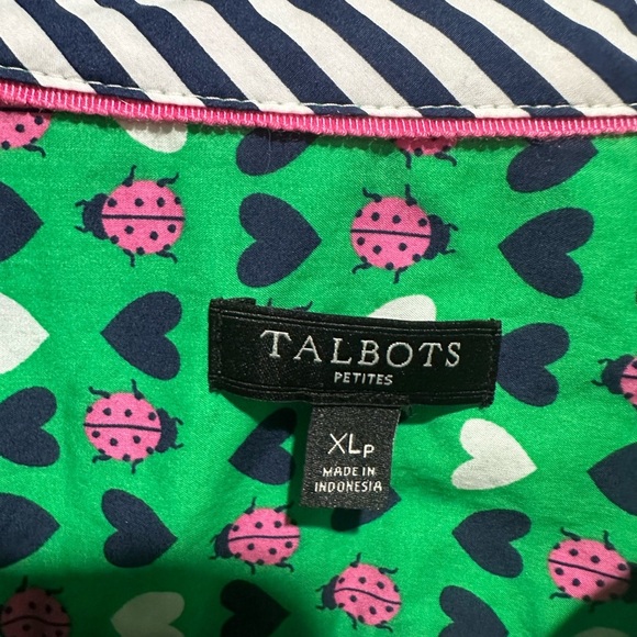 Talbots Ladybug Heart Pattern Button Down Artsy Colorful Teacher Sz Petite XL - Picture 7 of 9